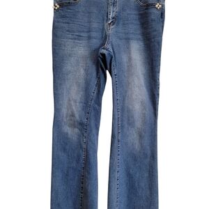 Sz 14 Trendy Blue Pearl Accents Embellished Bootcut Denim Jeans